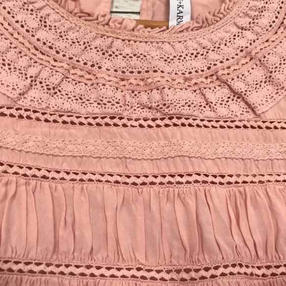 Grace + Karma ruffle crochet babydoll bohemian shirt size L loose fit pink - Picture 5 of 11